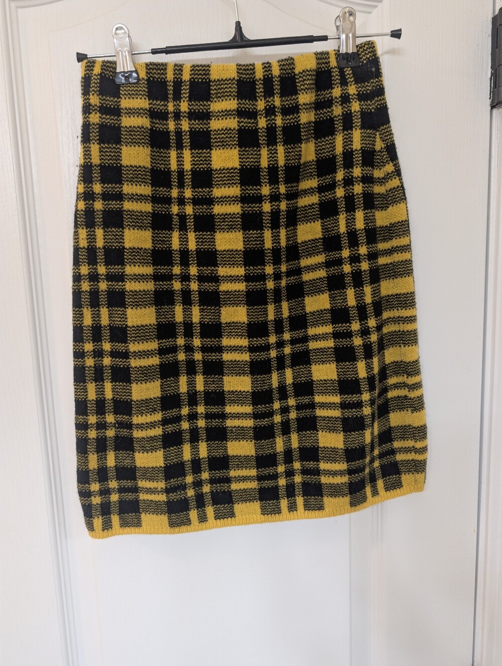 Fashion Nova Mustard Yellow & Black Plaid Knit Cropped Crew and Skirt Set - Picture 9 of 15